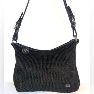 The Sak hobo shoulder bag purse in black weave. Woven colorful inside- like new
